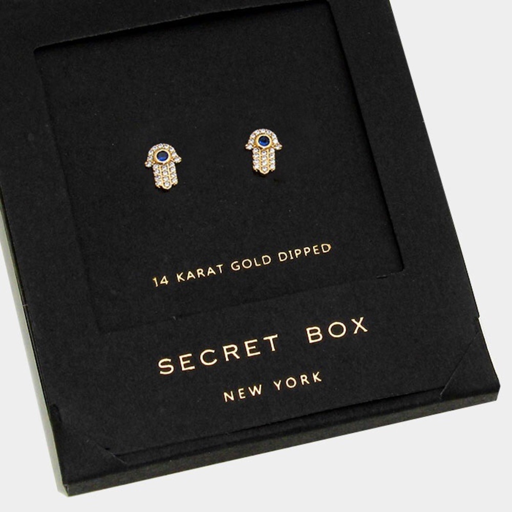 14K Gold Dipped Hamsa Stud Earrings - Picture 2 of 3